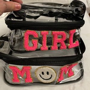 Girl Mom cosmetic/diaper/wipes bag for the hospital and afterwards! 3 clear bags